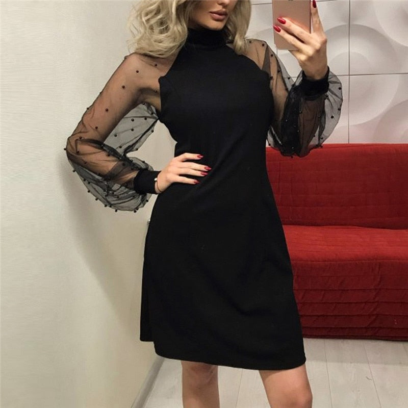 robe transparente col montant en maille armurée noire