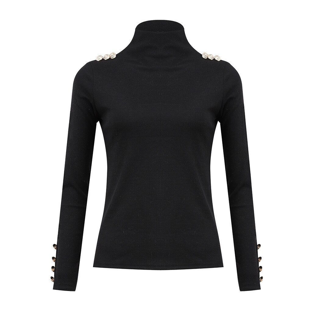 Pull Col Montant Boutonné Femme Noir