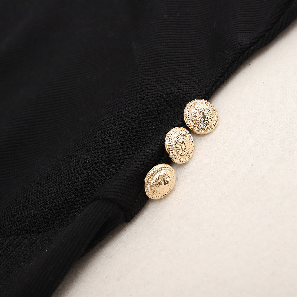 Pull Col Montant Boutonné Femme Noir