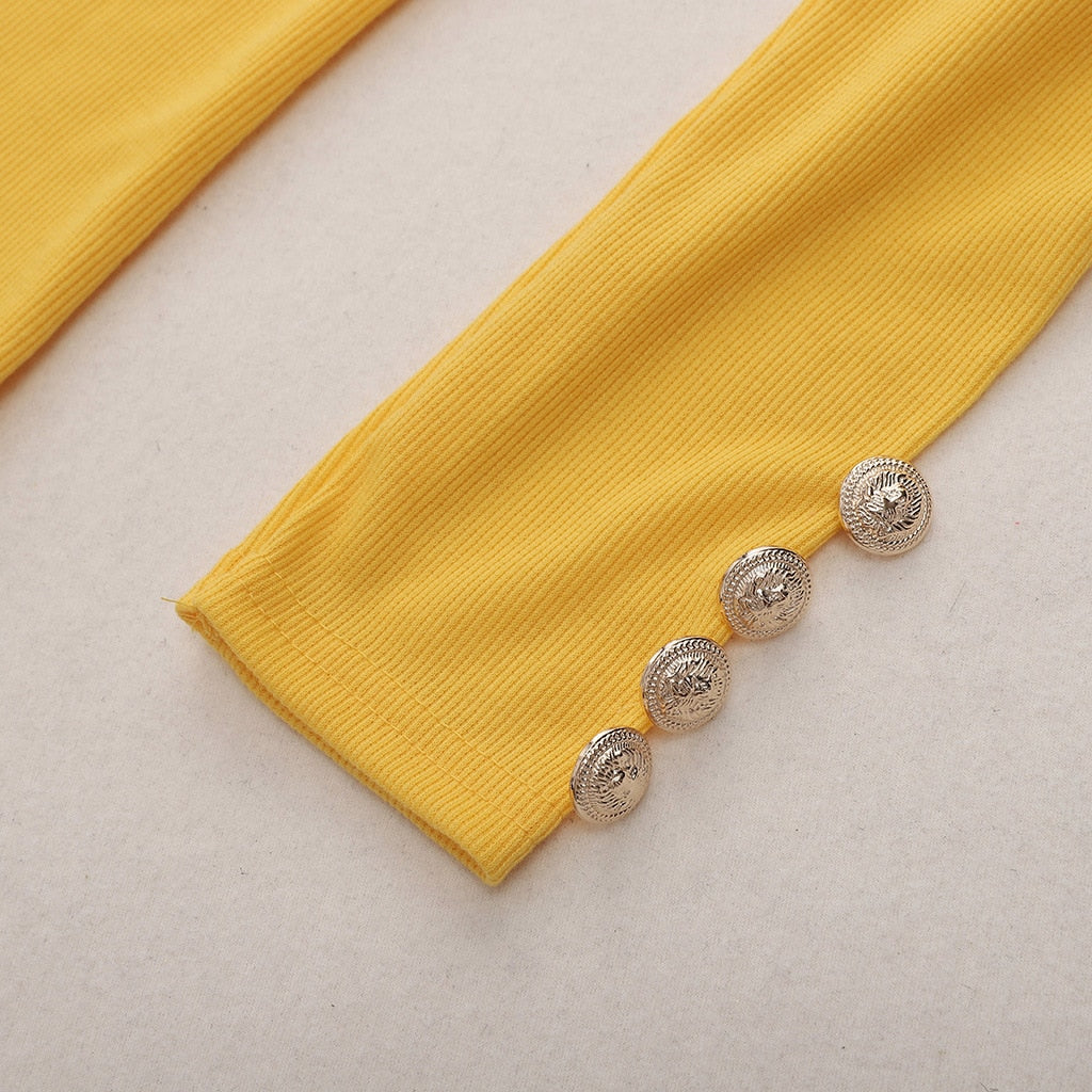 Pull Col Montant Boutonné Femme Jaune