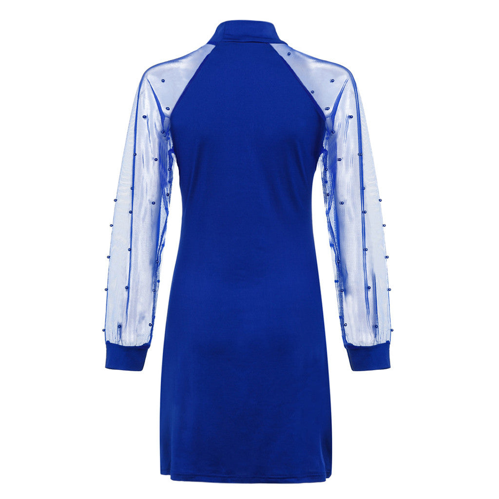 robe transparente col montant en maille armurée bleu foncé