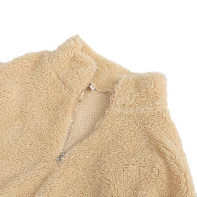 Pull Col Zippé Beige