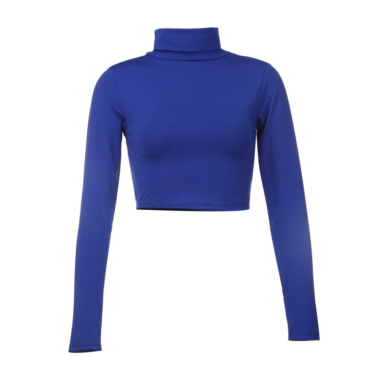 Crop Top Bleu Col Roulé