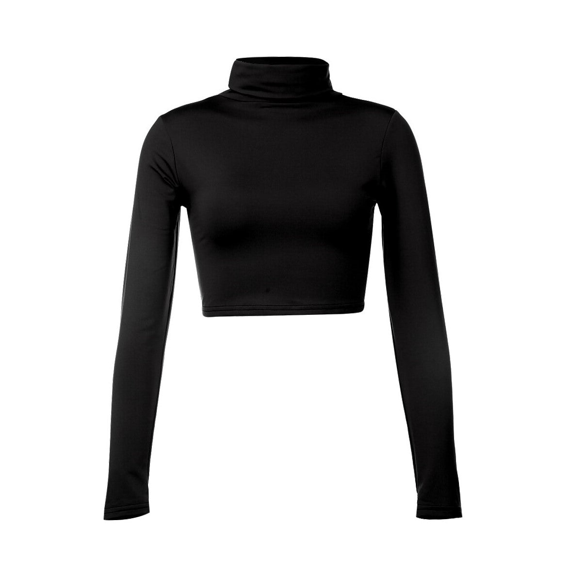 Crop Top Noir Col Roulé