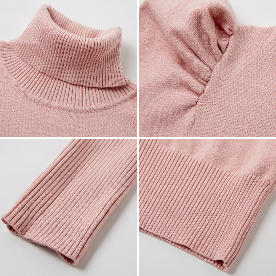 Robe Col Roulé Rose
