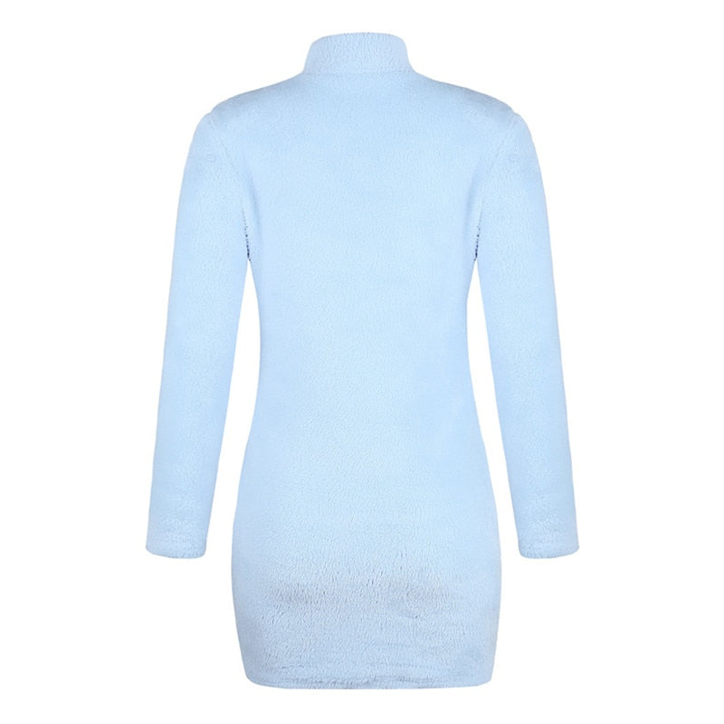 Robe Pull Col Montant Bleue Ciel