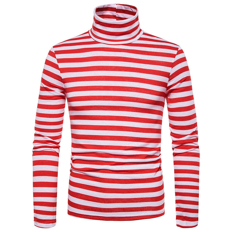 Col Roulé Rayé Homme Rouge