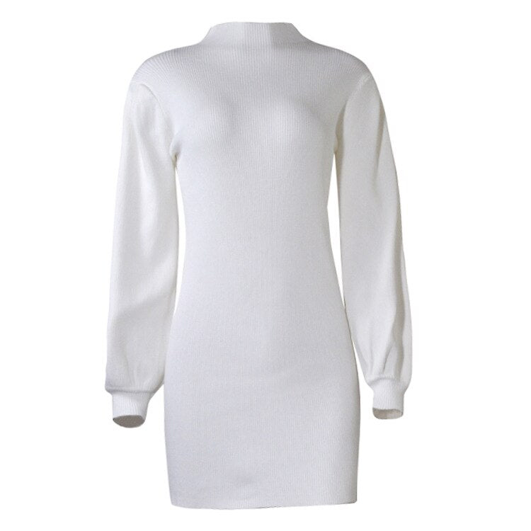Robe-Pull Blanc Col Montant