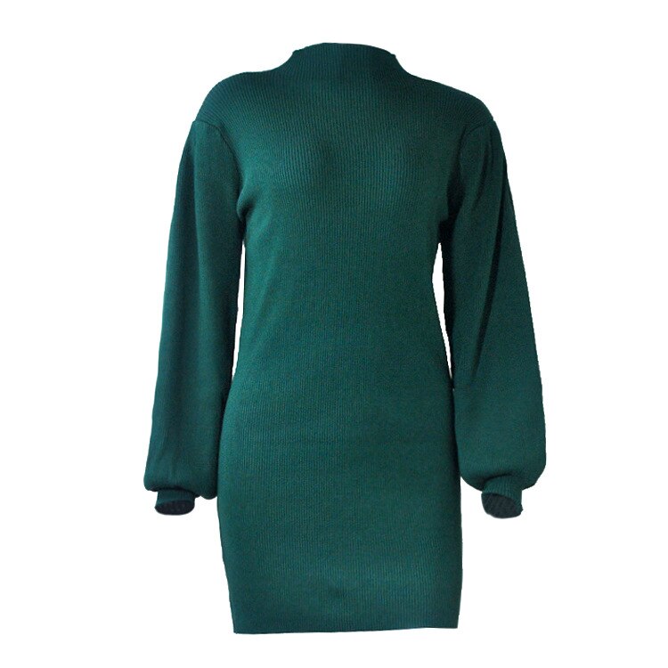 Robe-Pull Vert Col Montant