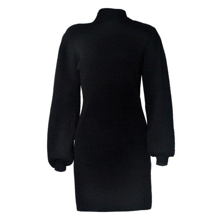 Robe-Pull Noir Col Montant