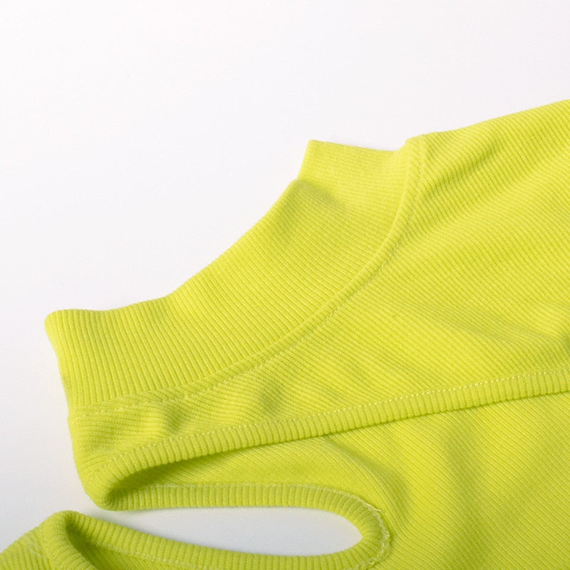 Crop Top Manche Courte Jaune