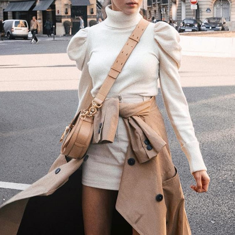 Robe Col Roulé Blanche