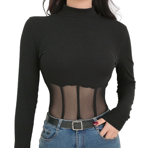 Body Col Montant Femme Noir Transparent