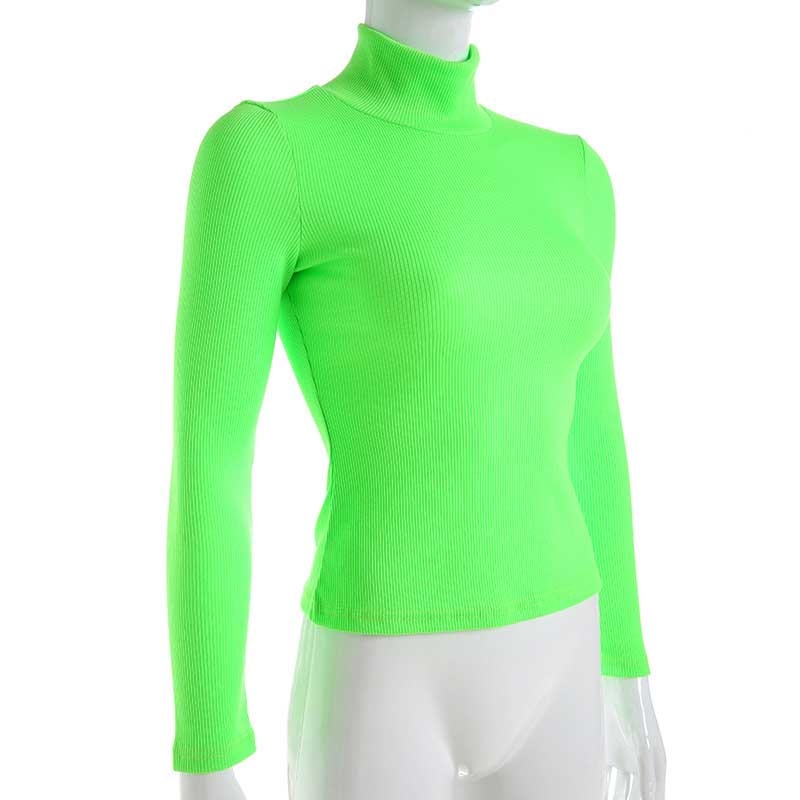 Col Roulé Femme Vert Fluorescent