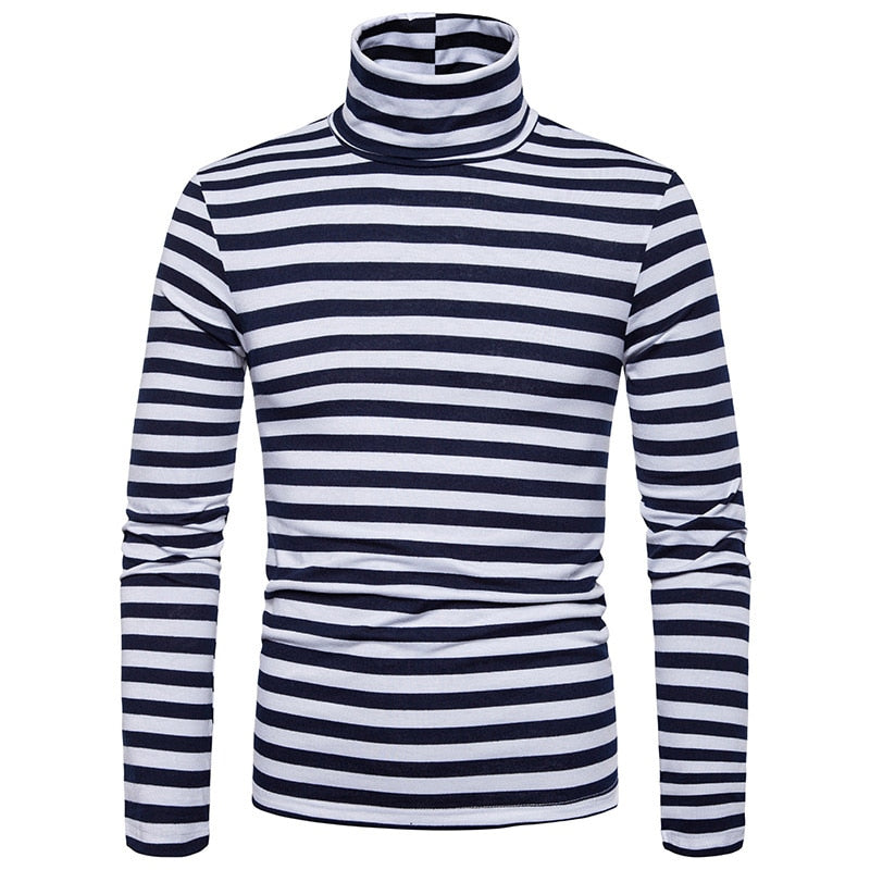 Col Roulé Rayé Homme Bleu Marine