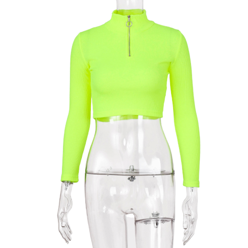 Crop Top Zippé Vert