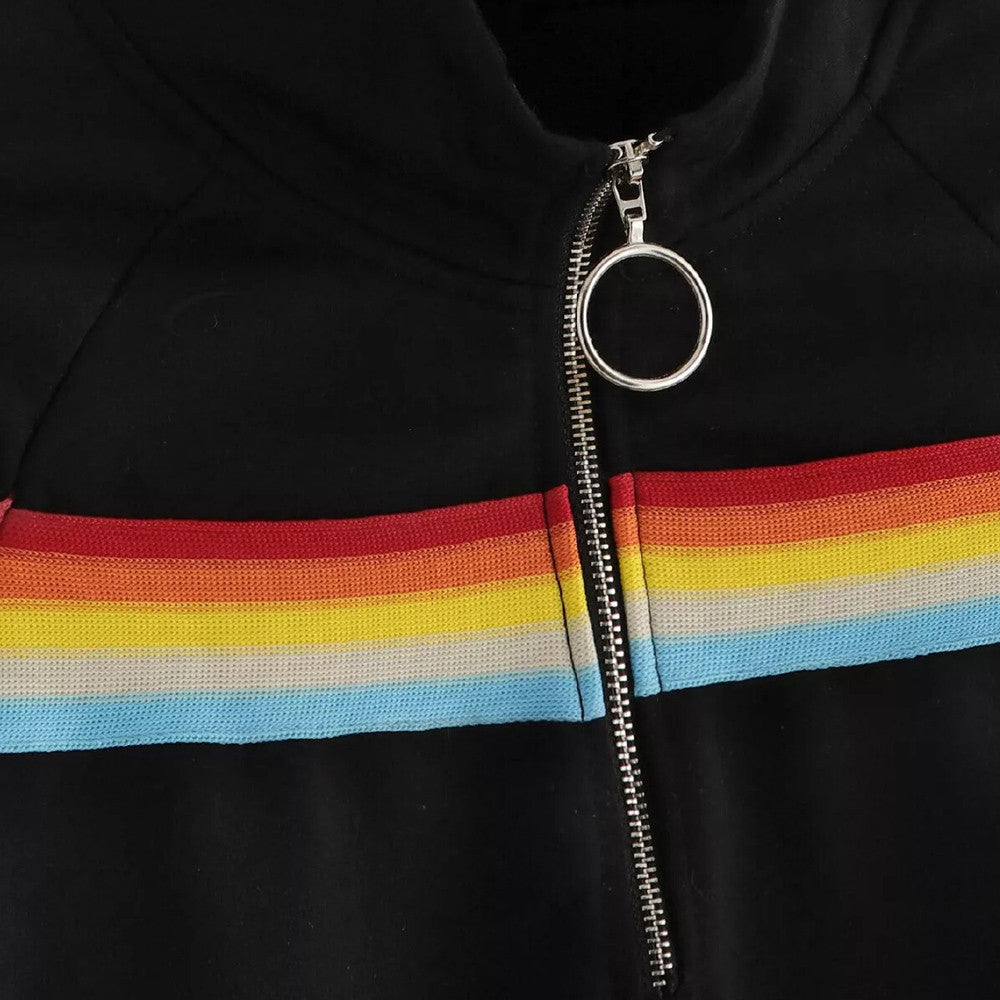 Crop Top Col Zippé arc en ciel