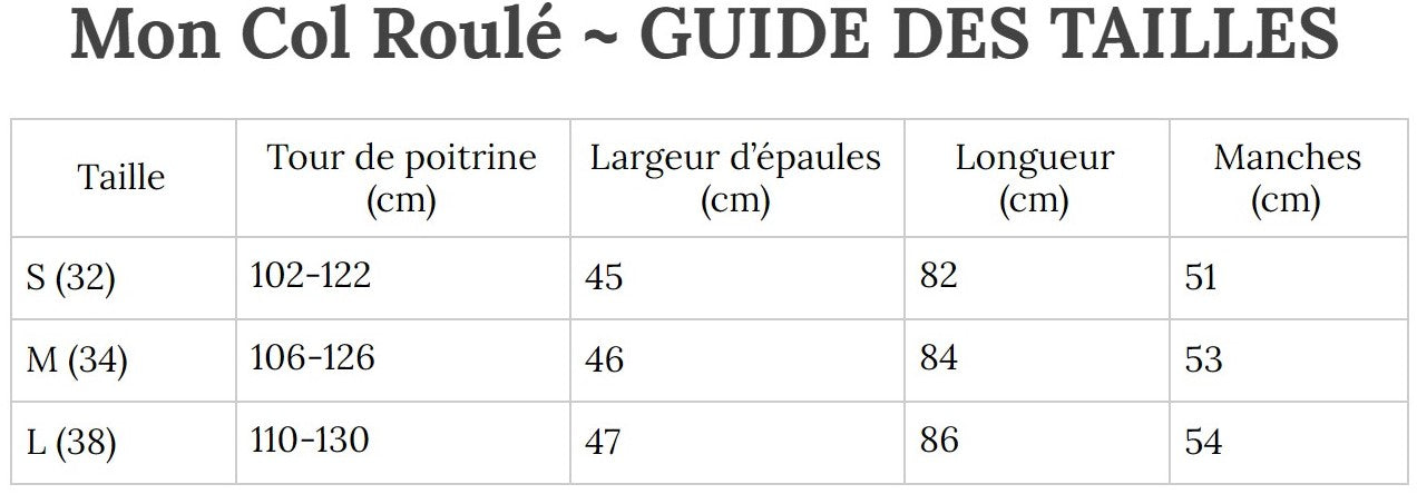 Guide des Tailles MonColRoulé