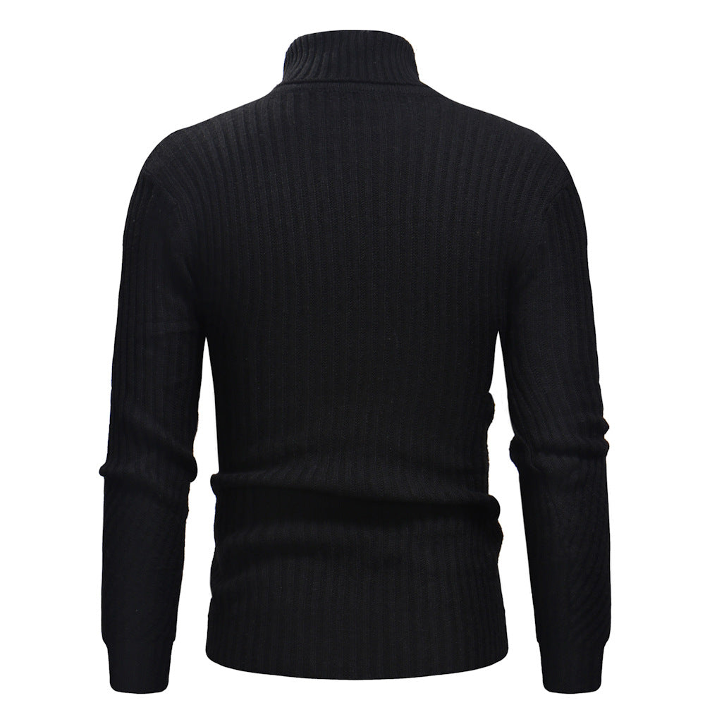 pull col roule homme laine noire