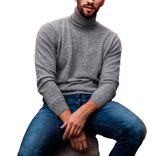 Pull Col Roulé Large Homme Gris