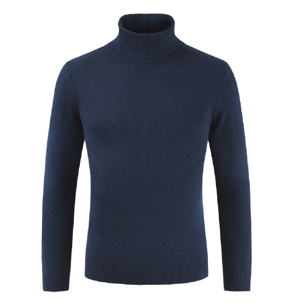 Pull Bleu Marine Col Roulé Homme