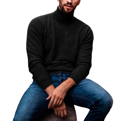 Pull Col Roulé Large Homme Noir