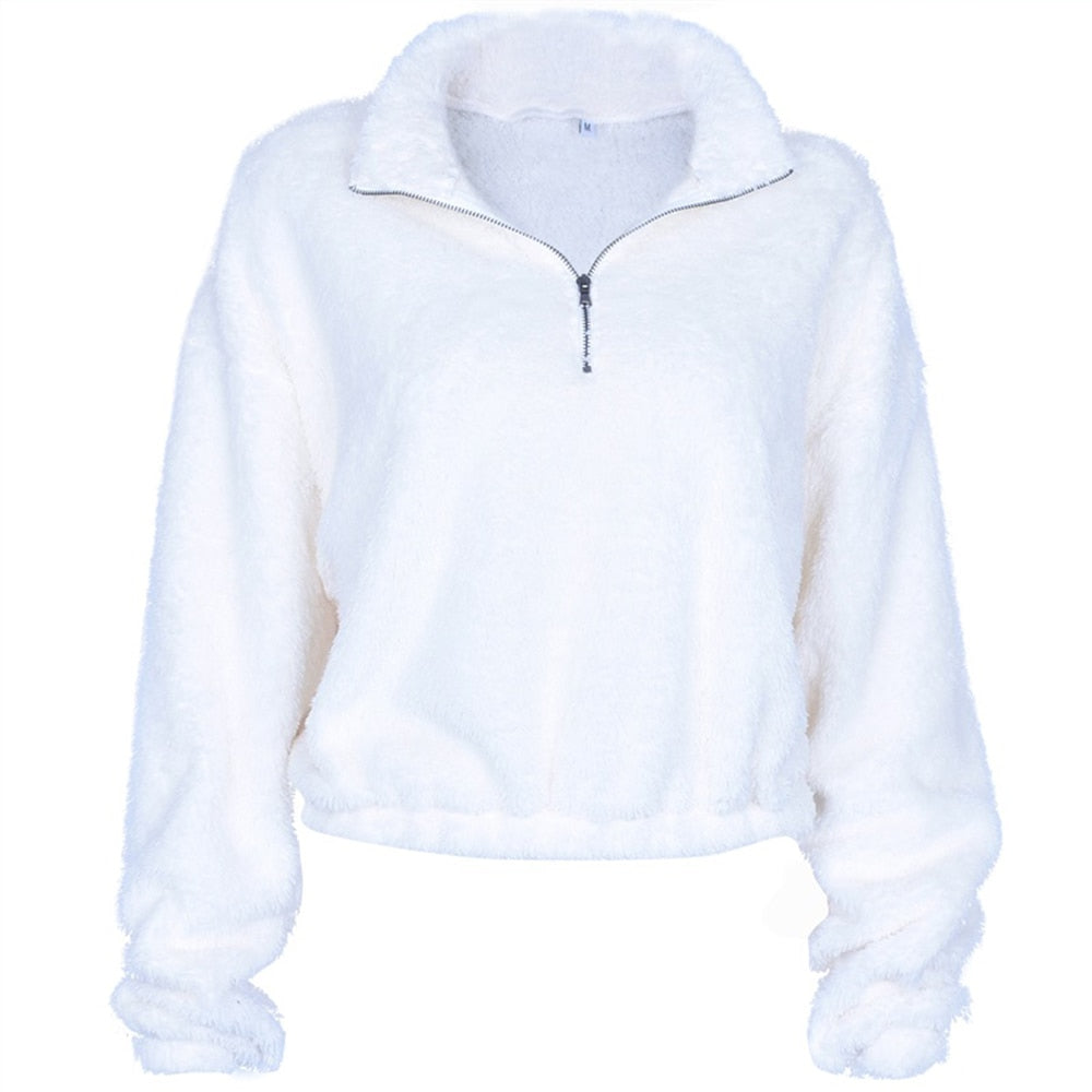 Pull Col Zippé Femme Blanc