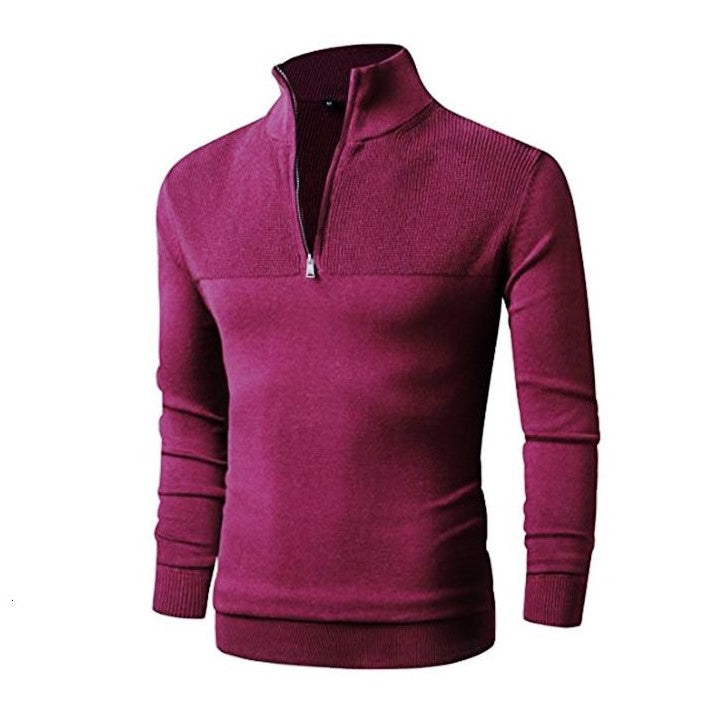 Pull Zippé Rouge Bordeaux Homme