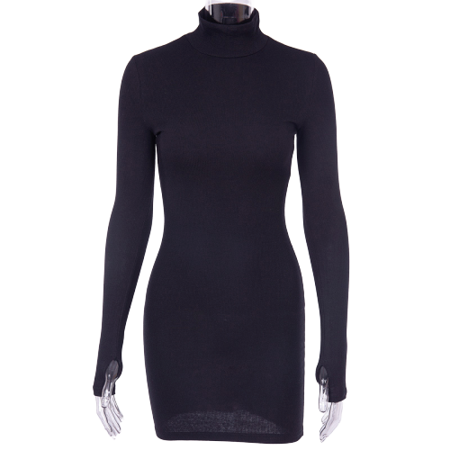 robe col montant manches longues noir