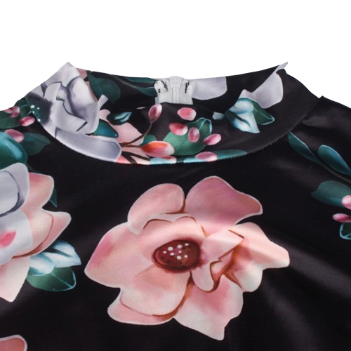 Robe d’Été Col Montant Manche Longue Noir