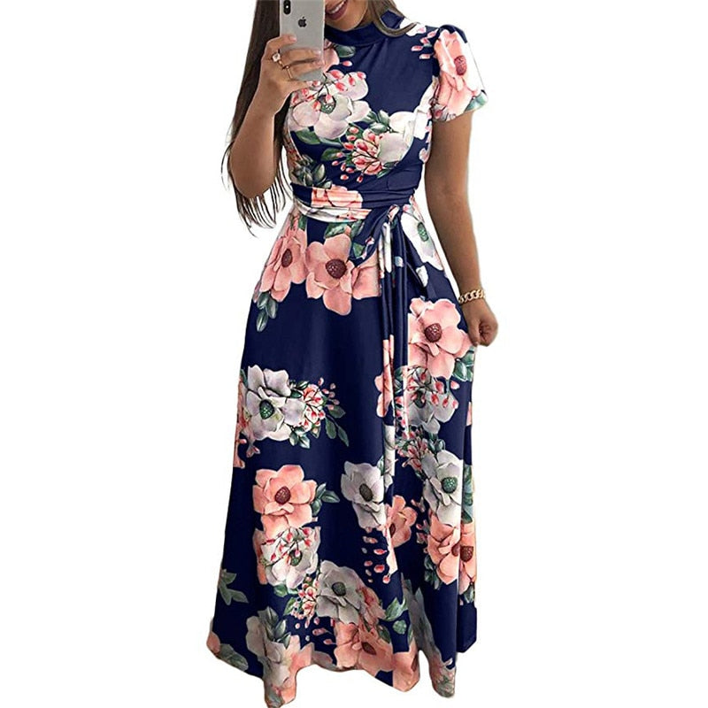 robe été col montant bleu marine
