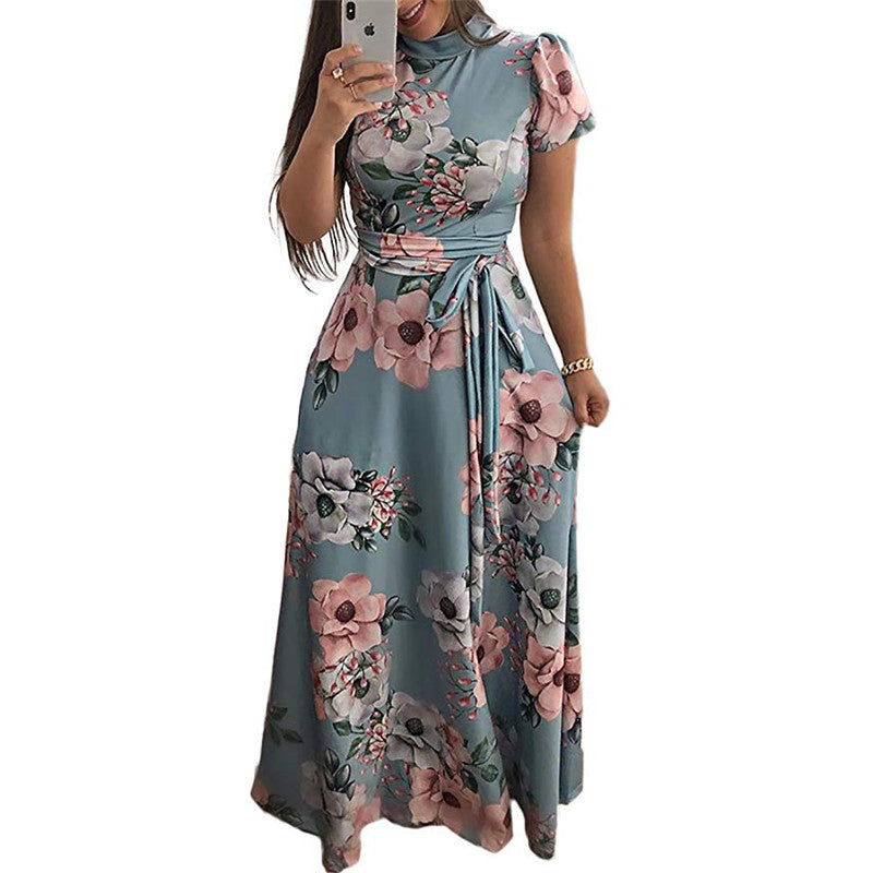 robe été col montant bleu clair