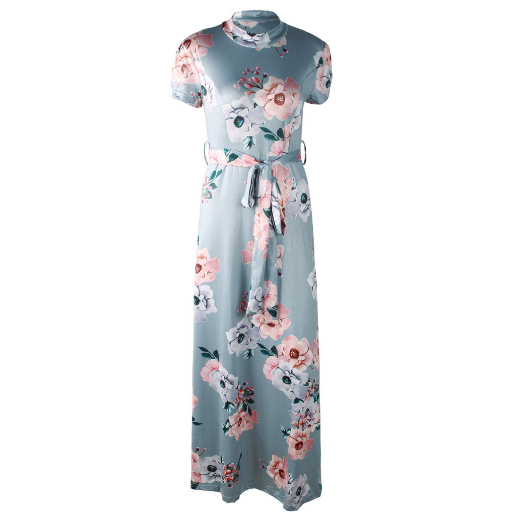 Robe d'Eté Col Montant Bleu Clair