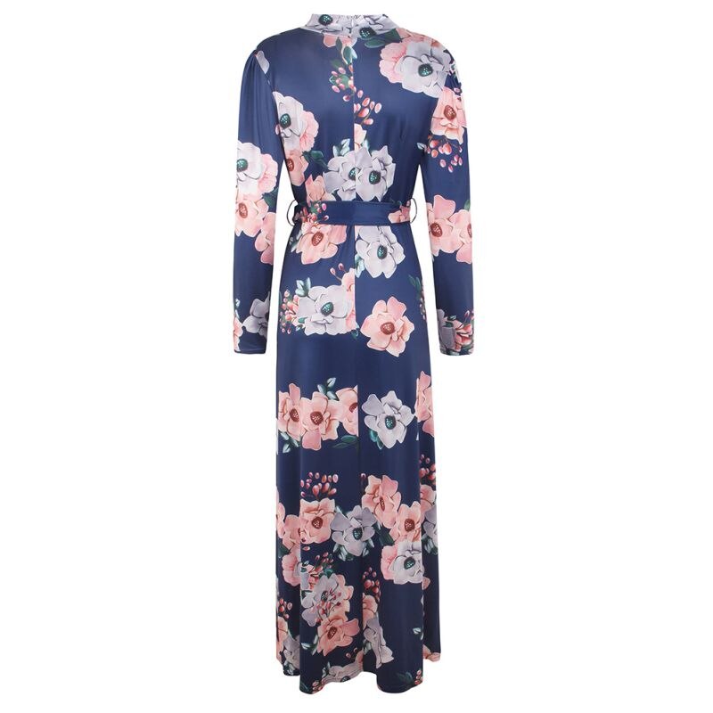 robe ete col montant manche longue bleue foncé