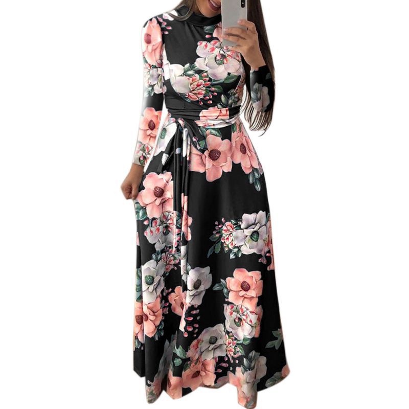 robe été col montant manches longues noir