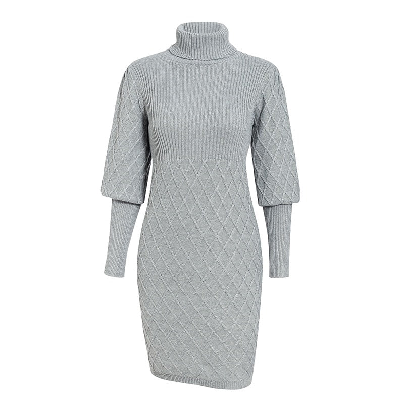 Robe-Pull Col Roulé Moulante Gris