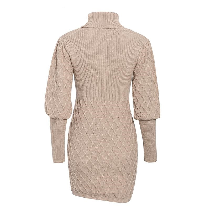 robe pull col roulé moulante beige