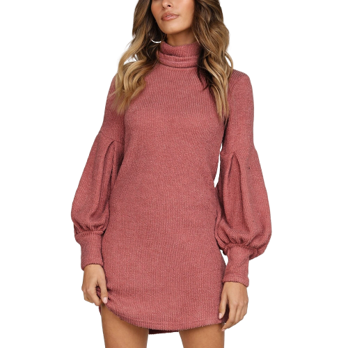Robe Pull Femme Col Roulé Rose