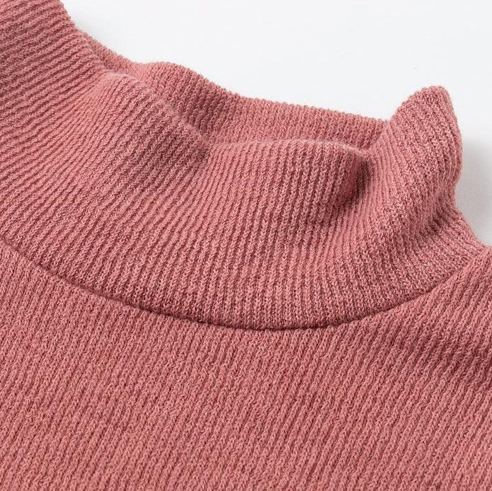 Robe-Pull Femme Col Roulé Rose