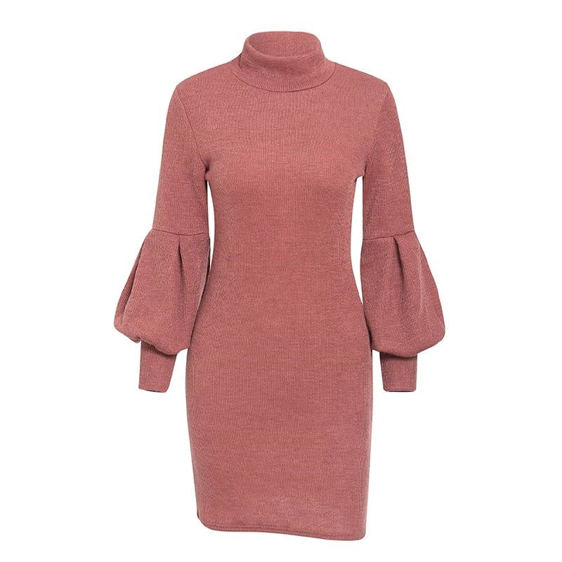 Robe-Pull Femme Col Roulé Rose