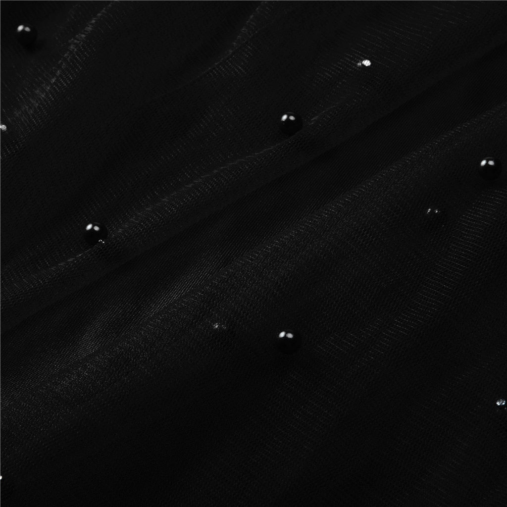 Robe Transparente Col Montant en Maille Armurée Noire