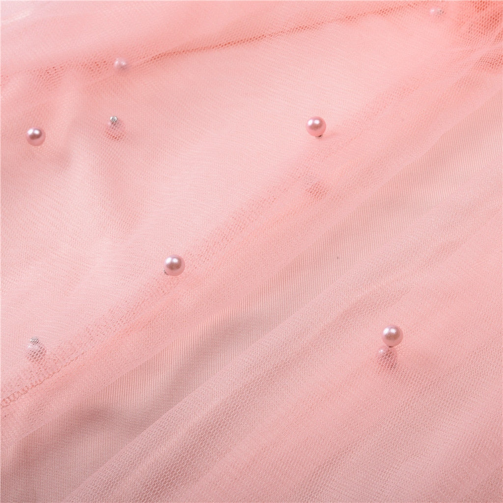 Robe Transparente Col Montant en Maille Armurée Rose