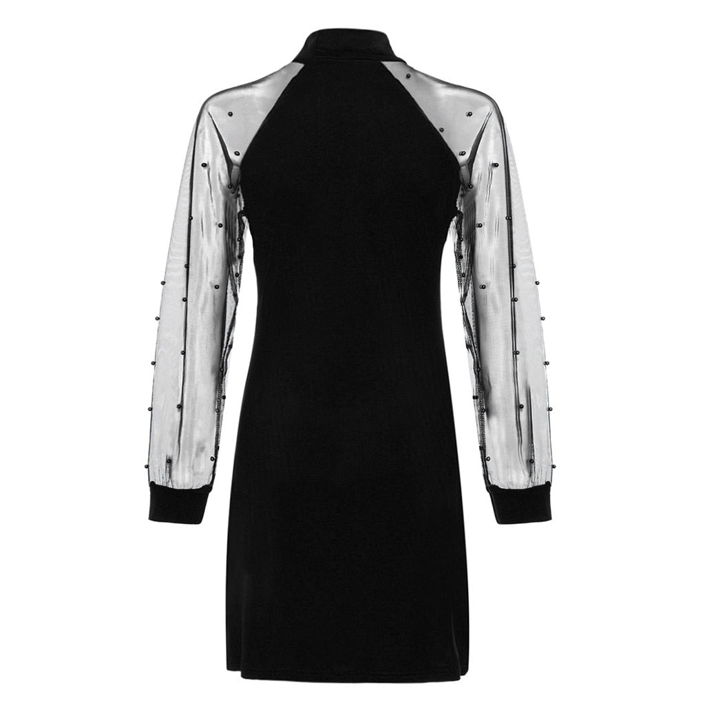 robe transparente col montant en maille armurée noir