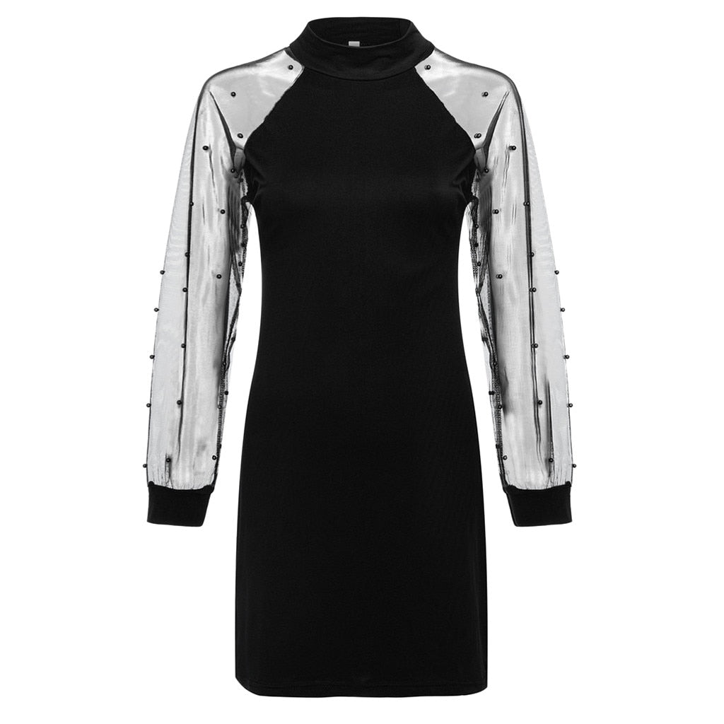 robe transparente col montant en maille armurée noire