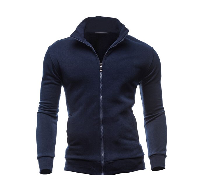 Veste Zippée Col Montant Bleu Marine Homme