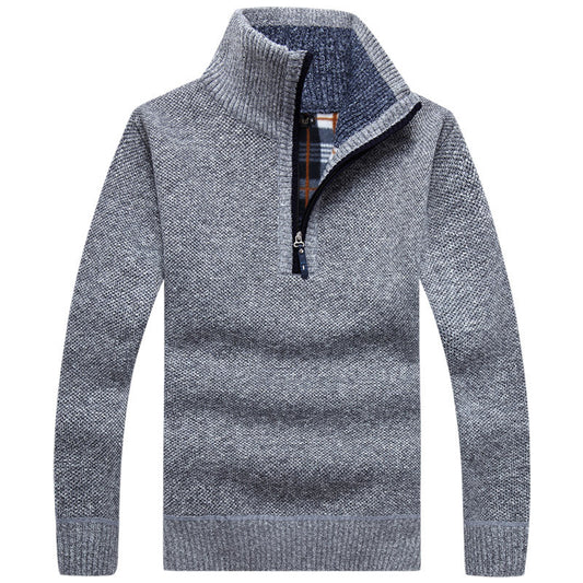 Pull Col Zippé Gris Clair Homme