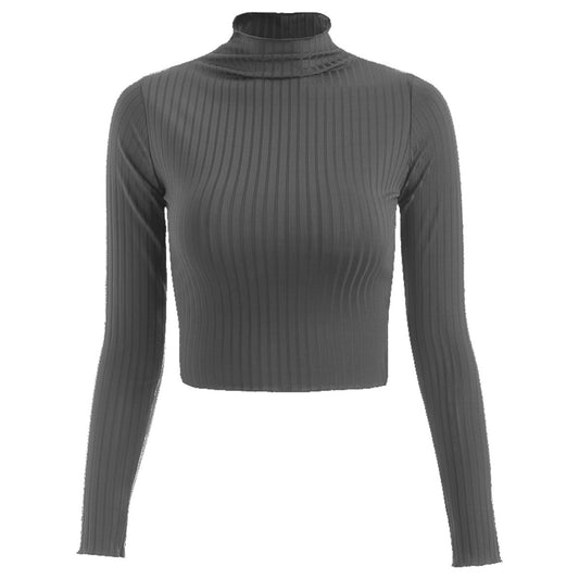 Crop Top Col Montant Gris