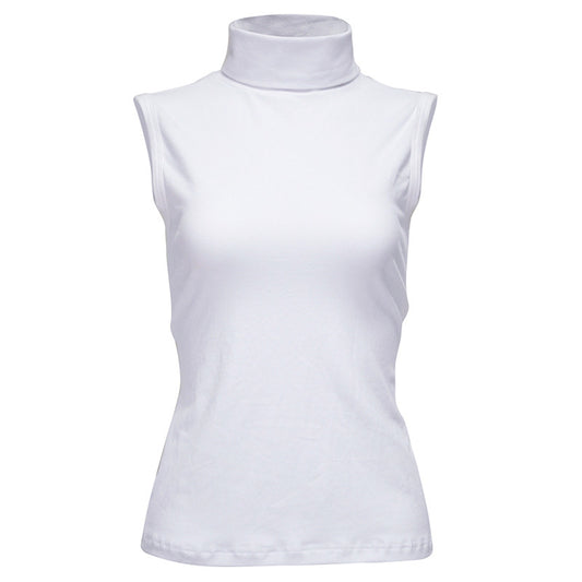 Tee-Shirt Col Roulé Femme Sans Manche Blanc