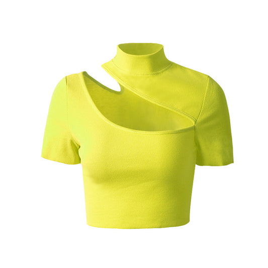 Crop Top Manche Courte Jaune