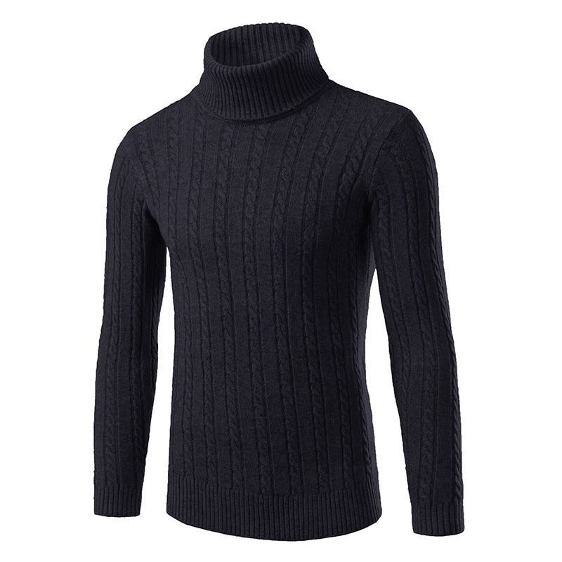 Pull Col Roulé Torsadé Homme Noir